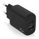 AISENS Cargador 25W, 1xUSB-C PD3.0, 1xUSB-A QC3.0, Negro