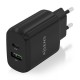 AISENS Cargador 25W, 1xUSB-C PD3.0, 1xUSB-A QC3.0, Negro