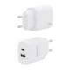 AISENS Cargador 25W, 1xUSB-C PD3.0, 1xUSB-A QC3.0, Blanco