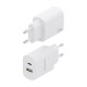 AISENS Cargador 20W, 1xUSB-C PD3.0, 1xUSB-A QC3.0, Blanco