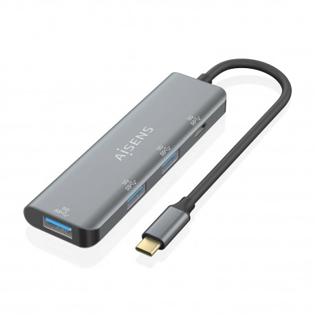 AISENS Hub USB 3.2 Gen1 5G USB-C, USB-C/M-1xUSB-C/H-3xUSB-A/H, Gris, 15 cm