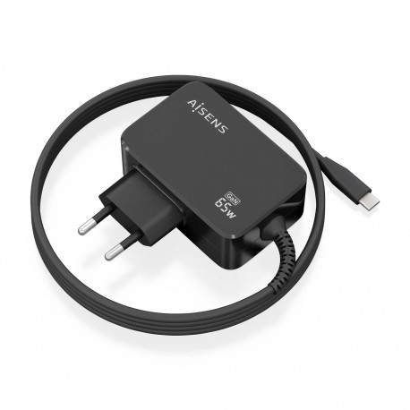 AISENS Cargador GaN 65W PD3.0 1xUSB-C 1.8m, Negro