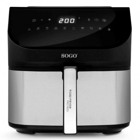 Sogo PRO1600 Sencillo 8 L Independiente 1600 W Freidora de aire caliente Negro, Plata