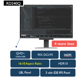 MONITOR PARA PROGRAMACION BENQ RD240Q  24.1 IPS WQXGA ,2560 X 1600, 95% P3, ANTIDESLUMBRAMIENTO, USB-C PD90W., 16:10 HDR10