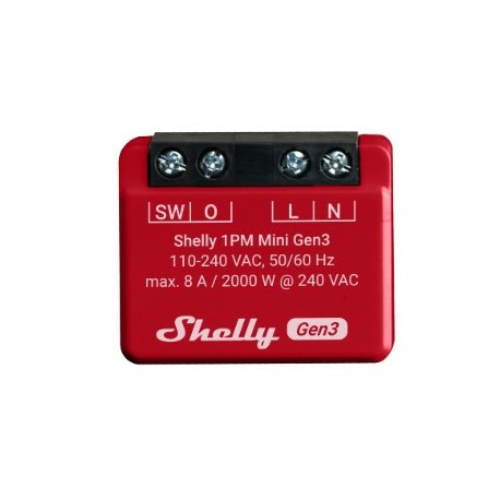 Shelly 1PM Mini Gen3 Interruptor inteligente 1P Rojo