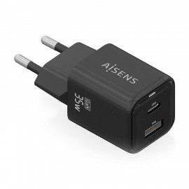 AISENS Cargador Gan 35W, 1xUSB-C PD3.0 QC4.0, 1xUSB-A QC3.0, Negro