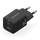 AISENS Cargador Gan 35W, 1xUSB-C PD3.0 QC4.0, 1xUSB-A QC3.0, Negro