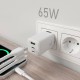 AISENS Cargador Gan 65W, 2xUSB-C PD3.0 QC4.0, 1xUSB-A QC3.0, Blanco