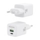 AISENS Cargador Gan 30W, 1xUSB-C PD3.0 QC4.0, 1xUSB-A QC3.0, Blanco