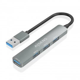 AISENS HUB USB 3.0 Aluminio, 1xUSB3.0 A/H+3xUSB2.0 A/H, Gris, 10cm