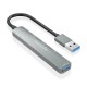 AISENS HUB USB 3.0 Aluminio, 1xUSB3.0 A/H+3xUSB2.0 A/H, Gris, 10cm