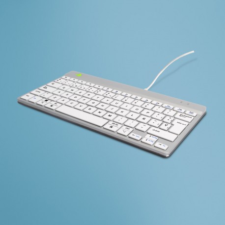 Teclado ergonómico R-Go Compact Break, teclado compacto con software de pausa, QWERTY (ES), cableado, blanco