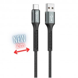 Cable qchar prague usb tipo c a usb tipo a - 2m - aleacion de aluminio negro cordon de tela suave