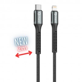 Cable qchar prague usb tipo c a lightning - 2m - aleacion de aluminio negro cordon de tela suave