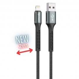 Cable qchar prague lightning usb tipo a - 2m - aleacion de aluminio negro cordon de tela suave