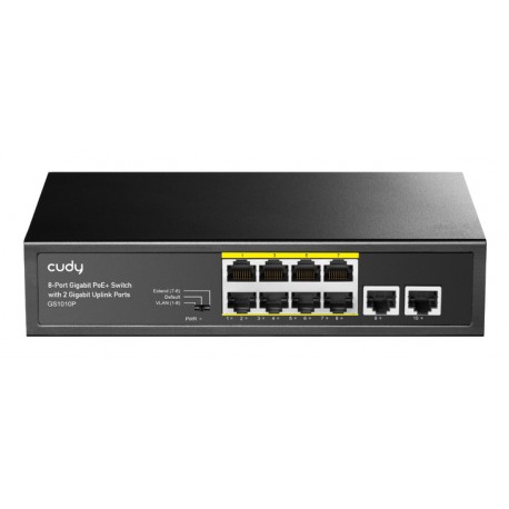 Cudy GS1010P switch Gigabit Ethernet (10/100/1000) Energía sobre Ethernet (PoE) Montaje en pared/escritorio Negro