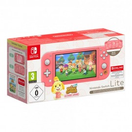 Consola nintendo switch lite coral + animal crossing new horizons + 12 meses nintendo switch online