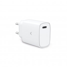 Ksix Cargador de red 20 W, Power Delivery, Carga rápida, Puerto USB-C, Blanco - bxcdc20pd