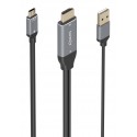 AISENS Cable Conversor Aluminio HDMI V2.0 A USB-C 4K@60HZ, HDMI/M+USB-A/M-USB-C/M, Negro, 1.8m - A109-0871