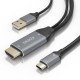 AISENS Cable Conversor Aluminio HDMI V2.0 A USB-C 4K@60HZ, HDMI/M+USB-A/M-USB-C/M, Negro, 1.8m - A109-0871