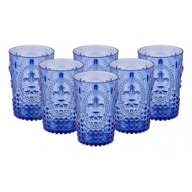 PACK 6 UNIDADES VASO 400 ML.MOD. FLOR DE LIS  COLOR AZUL