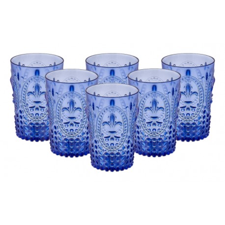 PACK 6 UNIDADES VASO 400 ML.MOD. FLOR DE LIS  COLOR AZUL