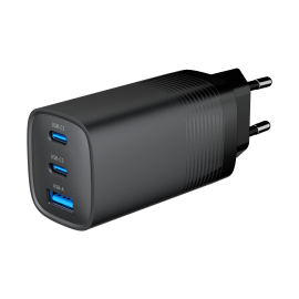 Cargador rápido USB PowerDelivery de 3 puertos de 65 W, negro