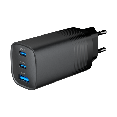 Cargador rápido USB PowerDelivery de 3 puertos de 65 W, negro